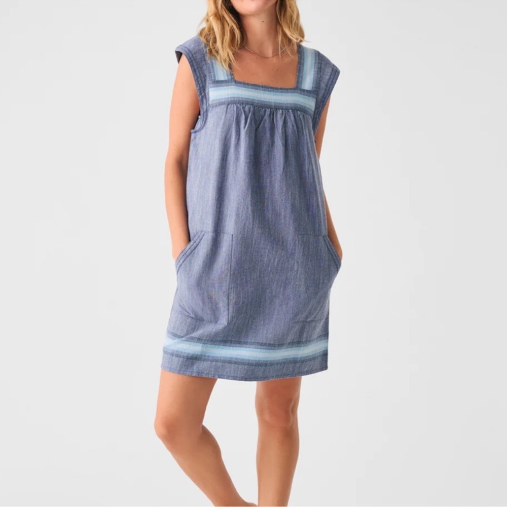 Faherty Hailee Sleeveless Organic Cotton Shift Dress Baja Blue Size XS